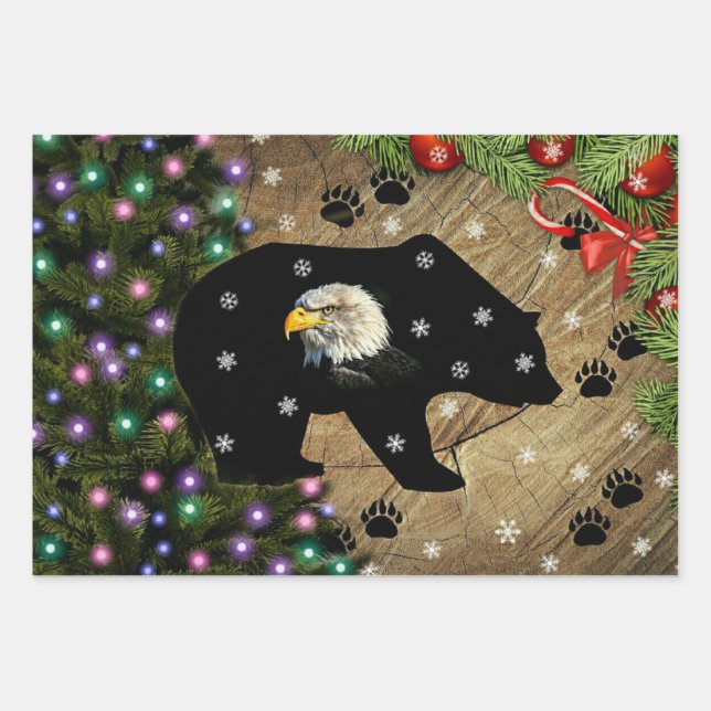 Weihnachts Schwarzer Bär Adler Geist Geschenkpapier Set (Vorderseite)