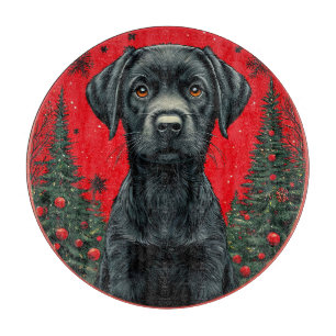 Weihnachts-Schwarzer Labrador mit festlichen Bäume Schneidebrett