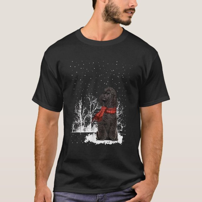 Weihnachts Schwarzer Mini-Poodle mit Scarf im Wint T-Shirt (Vorderseite)
