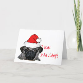 Weihnachts Schwarzer Realistischer Mops Welpenmale Feiertagskarte