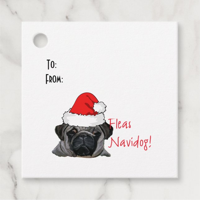 Weihnachts Schwarzer Realistischer Mops Welpenmale Geschenkanhänger (Vorderseite)
