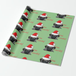 Weihnachts Schwarzer Realistischer Mops Welpenmale Geschenkpapier