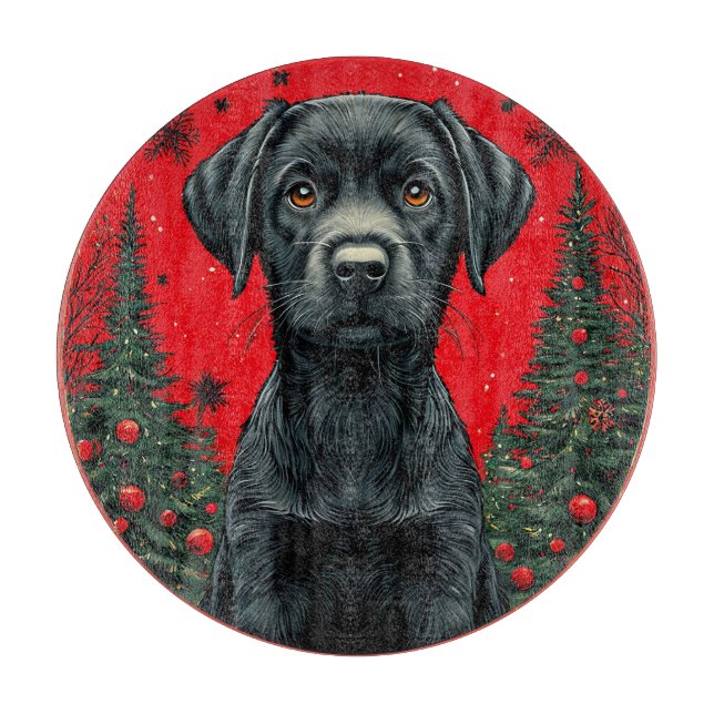 Weihnachts Schwarzes Labrador mit festlichen Bäume Schneidebrett (Vorderseite)