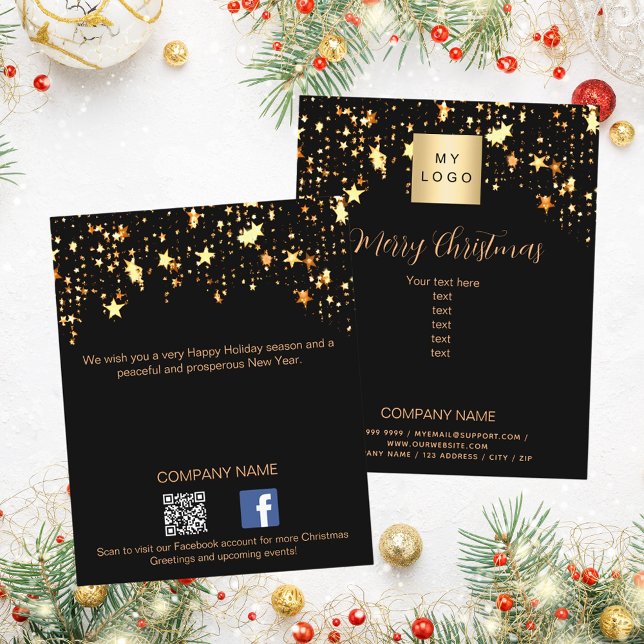 Weihnachts-Schwarzgoldstars Business QR Facebook Flyer (Von Creator hochgeladen)