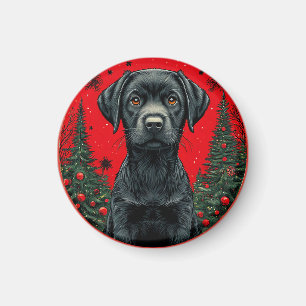Weihnachts-Schwarzlabrador mit festlichen Bäumen Magnet
