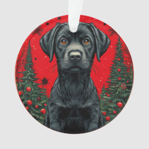 Weihnachts-Schwarzlabrador mit festlichen Bäumen Ornament