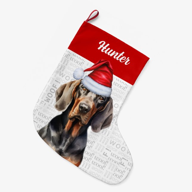Weihnachts-Schwarztan-Konferd mit dem Namen des Hu Großer Weihnachtsstrumpf (Vorderansicht (hängend))