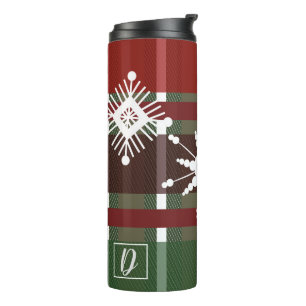Weihnachts-Schweinchen-Karo-Anfangs-Schneeflocke-C Thermosbecher