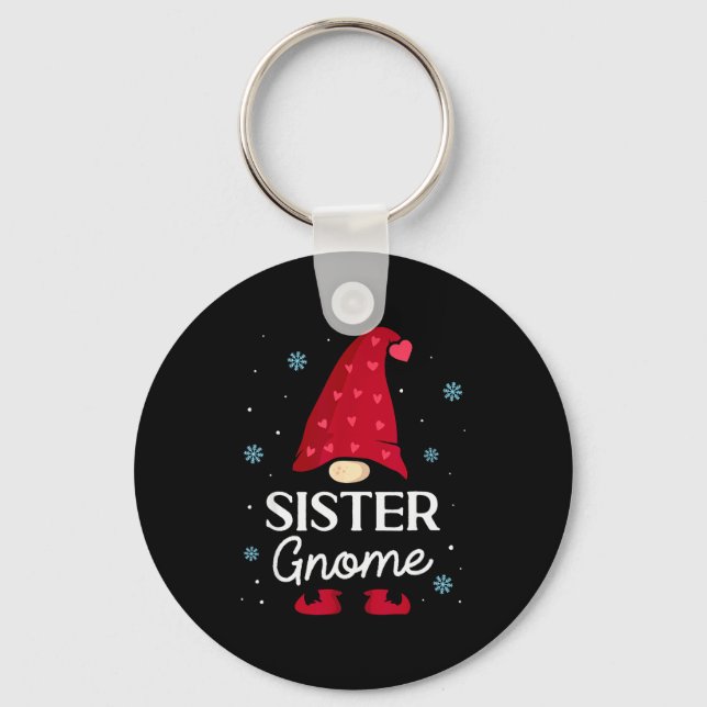 Weihnachts-Schwester-Gnom-Zwerg-Gartenzwerg-Famili Schlüsselanhänger (Vorderseite)