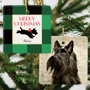 Weihnachts Scottie Hund Foto Grünes Büffel Karo Keramikornament