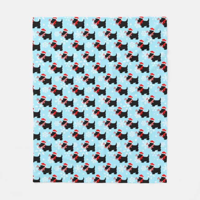 Weihnachts Scottie Hunde Muster Fleecedecke (Vorderseite)