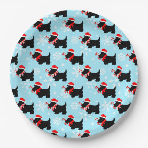 Weihnachts-Scottie-Hunde-Muster Pappteller