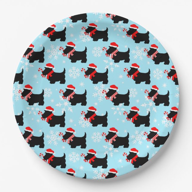 Weihnachts-Scottie-Hunde-Muster Pappteller (Vorderseite)