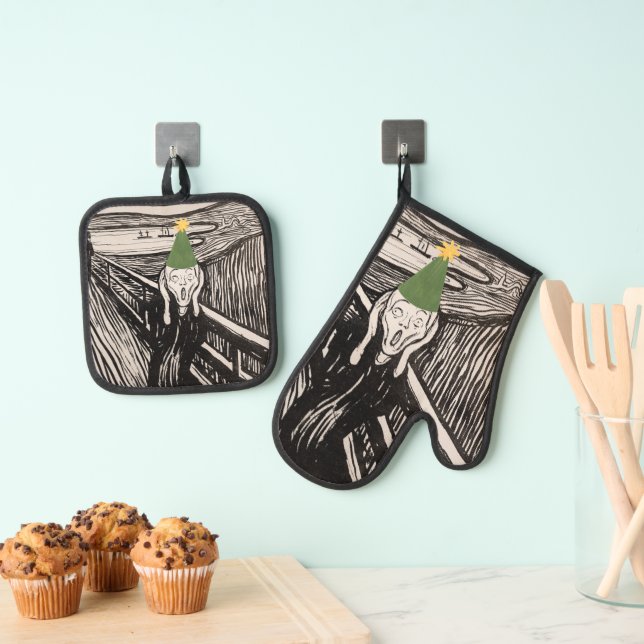 Weihnachts-Scream Dark Spaß Funny Existential Ofenhandschuh & Topflappen-Set (Insitu (Hängend))