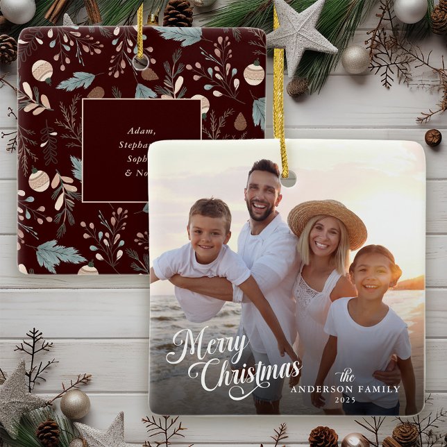 Weihnachts-Script-Foto Boho Greenery Weihnachten Keramikornament (Von Creator hochgeladen)