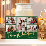 Weihnachts-Script Green 5 Foto Frohe Weihnachtsgol Folien Feiertagspostkarte<br><div class="desc">Feiern Sie die Saison mit diesem festlichen Drehbuch grün 5 Foto Frohe Weihnachtsgoldfolie Urlaub Postkarte mit einer Touch von elegantem Charme. Das schicke Design präsentiert eine einfache, in Gold und Grün gehaltene Farbpalette, die den gemütlichen Geist des Winters widerspiegelt. Seine moderne und einzigartige Anziehungskraft und seine rustikale Formulierung schaffen ein...</div>