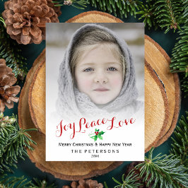 Weihnachts Script Joce Peace Liebe Holly Foto Feiertagskarte