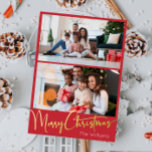 Weihnachts-Script Red 2 Foto Frohe Weihnachtsgolde Folien Feiertagspostkarte<br><div class="desc">Feiern Sie die Saison mit diesem festlichen Drehbuch rot 2 Foto Frohe Weihnachtsgoldfolie Urlaub Postkarte mit einer Touch von elegantem Charme. Das schicke Design präsentiert eine schlichte rot-goldfarbene Farbpalette, die den gemütlichen Geist des Winters widerspiegelt. Seine moderne und einzigartige Anziehungskraft und seine rustikale Formulierung schaffen ein perfektes Gleichgewicht zwischen saisonalen...</div>