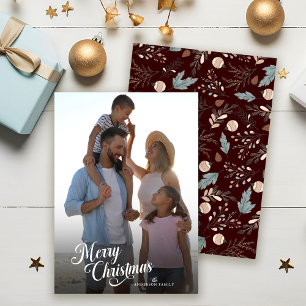 Weihnachts-Script Vollständiges Foto Boho Greenery Feiertagskarte