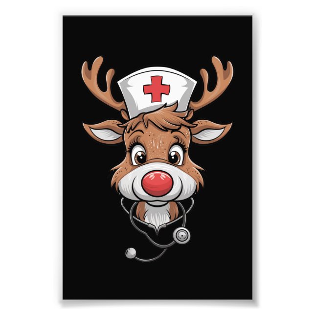 Weihnachts-Scrub Top Rentier Gummihandschuhe Krank Fotodruck (Vorne)