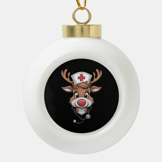 Weihnachts-Scrub Top Rentier Gummihandschuhe Krank Keramik Kugel-Ornament (Vorderseite)