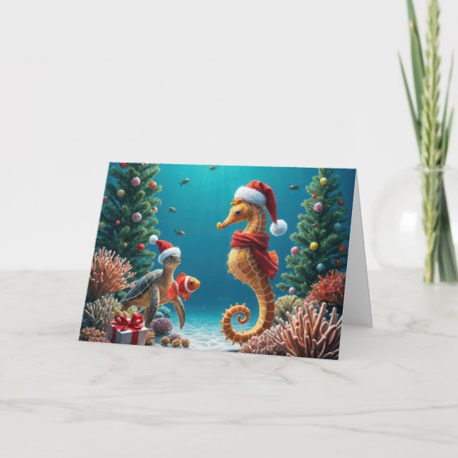 Weihnachts-Seepferd und Meeresschildkröte Karte (Vorderseite)