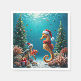 Weihnachts-Seepferd und Meeresschildkröte Serviette
