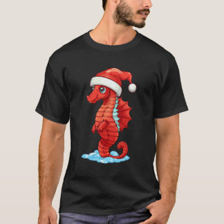 Weihnachts-Seepferd-Weihnachtsmannmütze Funny Xmas T-Shirt