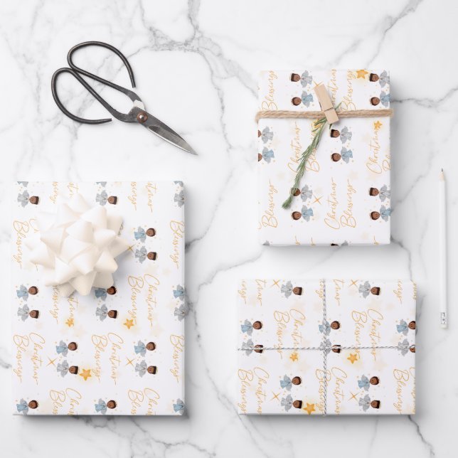 Weihnachts-Segnungen Angel Wrapping Paper - Boys Geschenkpapier Set (Vorderseite)