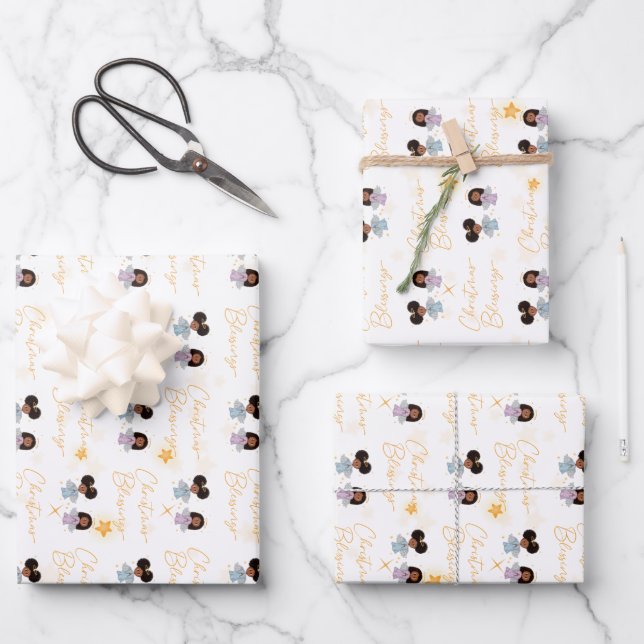 Weihnachts-Segnungen Angel Wrapping Paper - Mädche Geschenkpapier Set (Vorderseite)