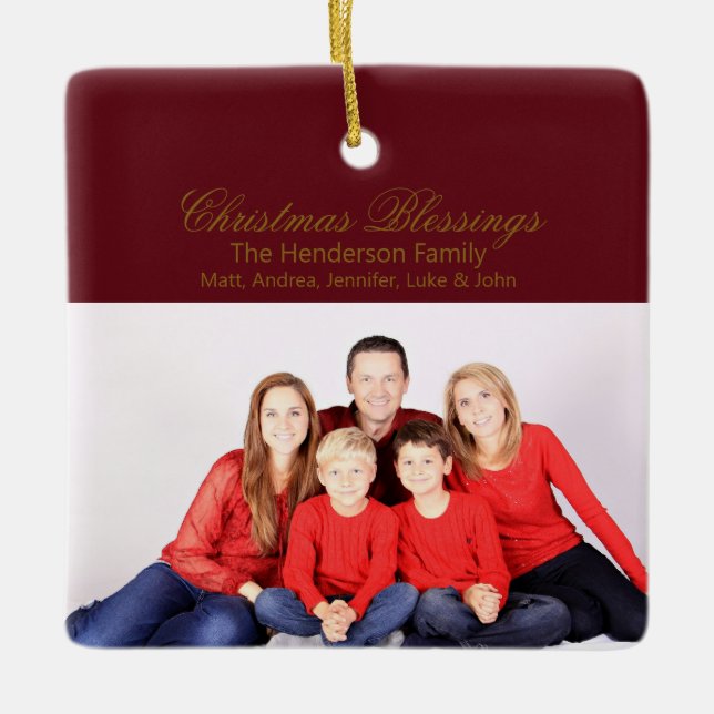 Weihnachts-Segnungen Custom Family Foto Keramikornament (Vorderseite)