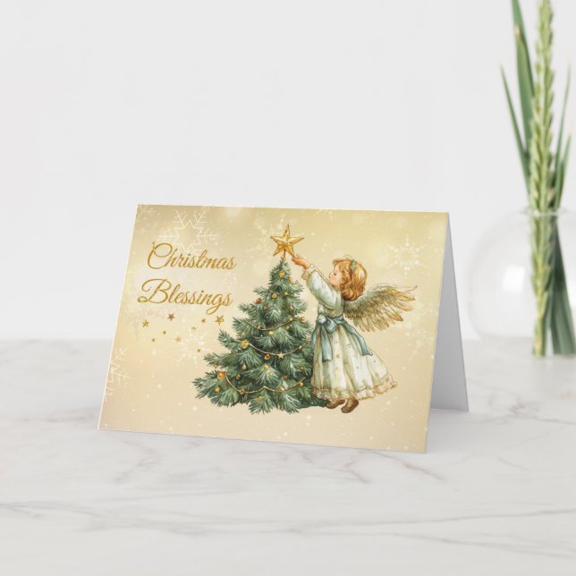 Weihnachts-Segnungen Engel Dekorieren Tree Star Karte (Vorderseite)