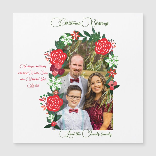 Weihnachts-Segnungen floral Magnetkarte (Vorderseite)