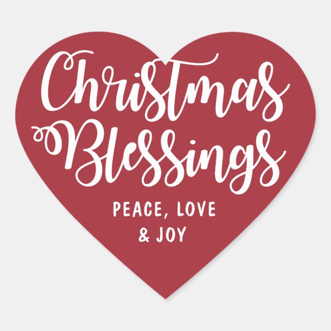 Weihnachts-Segnungen Frieden, Liebe Joy Heart Stic Herz-Aufkleber (Vorderseite)