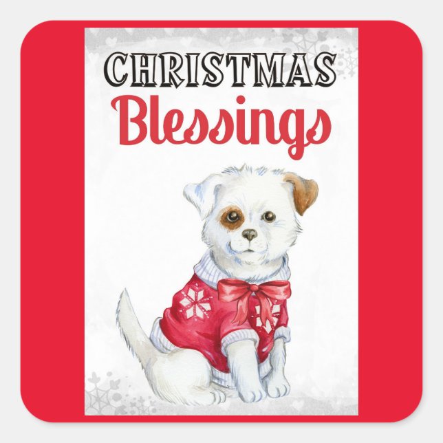 Weihnachts-Segnungen Hunde-Platz-Aufkleber Quadratischer Aufkleber (Vorderseite)