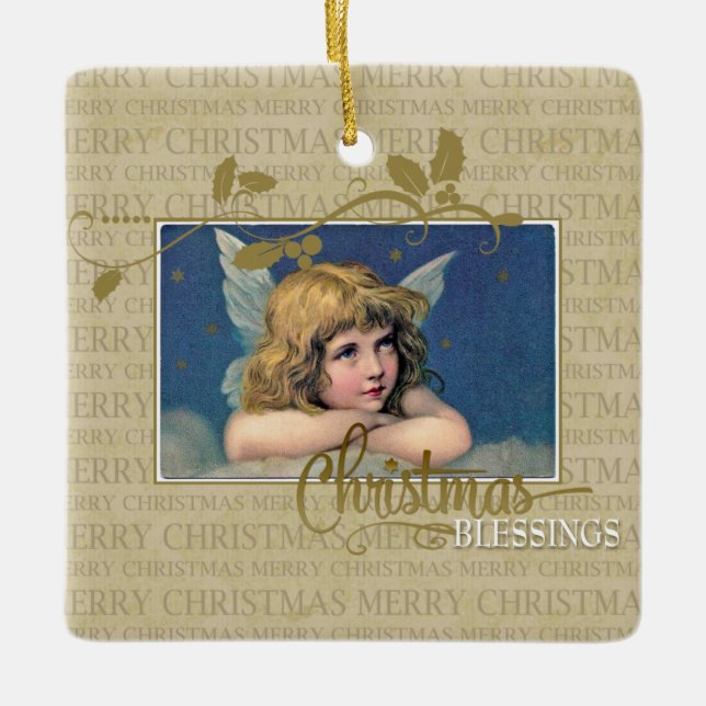 Weihnachts-Segnungen Kleiner Engel Keramikornament (Vorderseite)