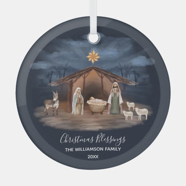Weihnachts-Segnungen Krippe Christlich Ornament Aus Glas (Vorderseite)