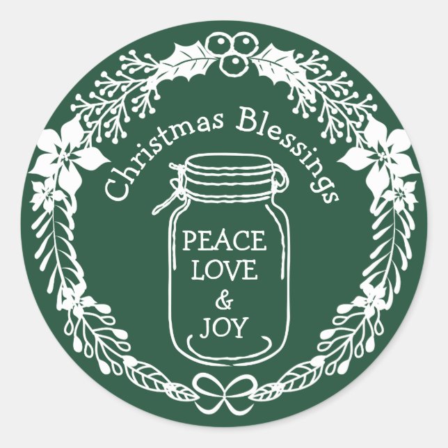 Weihnachts-Segnungen Peace Liebe Joy Mason Jar Runder Aufkleber (Vorderseite)
