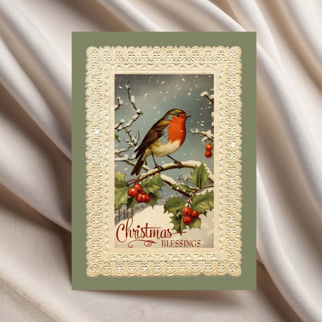 Weihnachts-Segnungen Robin Vintag Reproduction Karte (Von Creator hochgeladen)