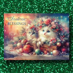 Weihnachts-Segnungen Vintag Kittens Bibel Verse Feiertagskarte