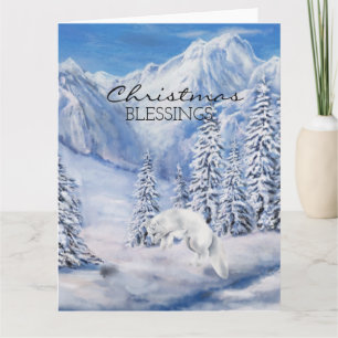 Weihnachts-Segnungen Winterlandschaft und Weißfuch Karte