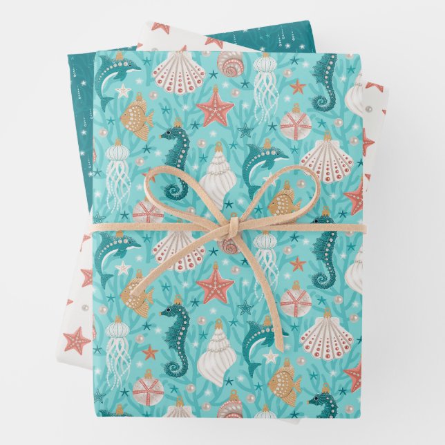 Weihnachts-Set an der Küste von drei Geschenkpapier Set (Beispiel)