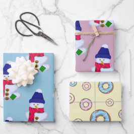 Weihnachts-Set Snowmen Sweet Donuts Geschenkpapier Set