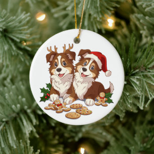 Weihnachts Shetland Sheepdogs Keramik Ornament