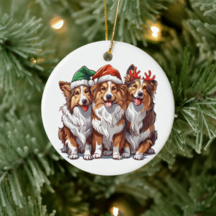 Weihnachts Shetland Sheepdogs Keramik Ornament