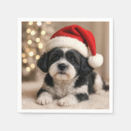 Weihnachts-Shih-Tzu-Hund mit Santa-Hut Serviette