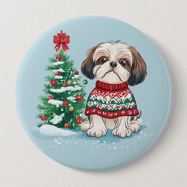 Weihnachts-Shih-Tzu-Santa-Hund Button (Vorderseite)