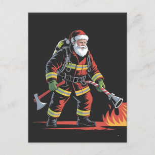 Weihnachts-Shirt des Feuerwehrmanns XMas Funny San Ankündigungspostkarte