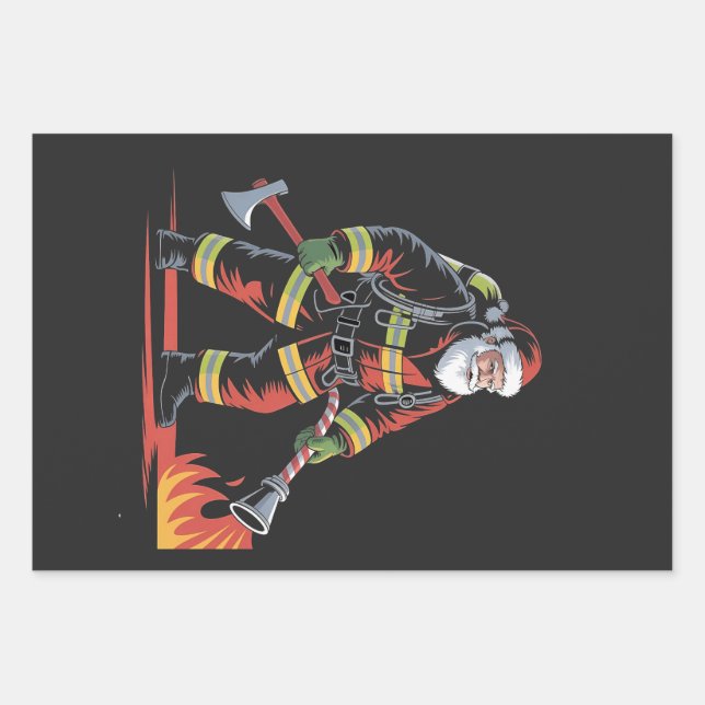 Weihnachts-Shirt des Feuerwehrmanns XMas Funny San Geschenkpapier Set (Vorderseite)