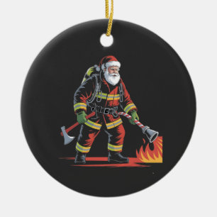 Weihnachts-Shirt des Feuerwehrmanns XMas Funny San Keramik Ornament